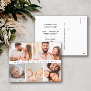 Modern Simple Photo Collage Baby shower thank you Postcard