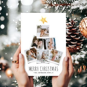 Modern Simple Photo Collage Christmas Tree  Holiday Card