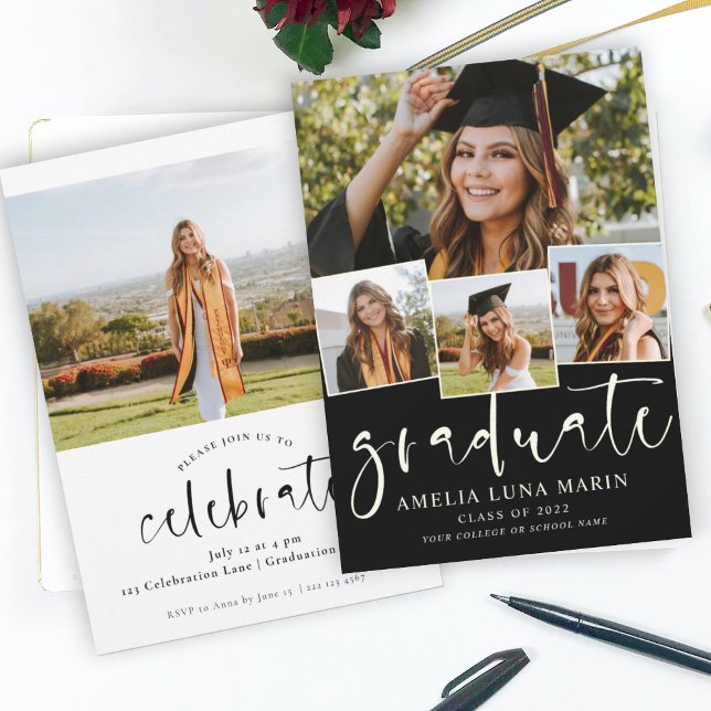 Modern Simple Photo Collage Graduation Invitation (Creator Uploaded)