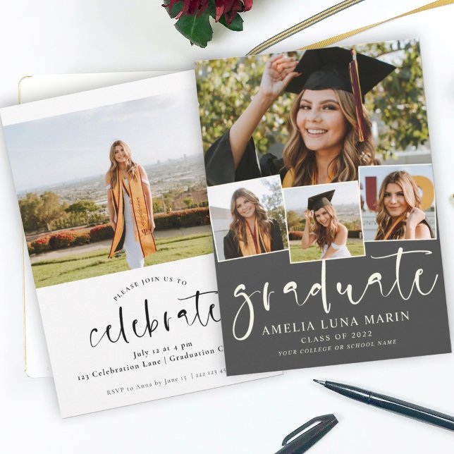 Modern Simple Photo Collage Graduation Invitation (Creator Uploaded)