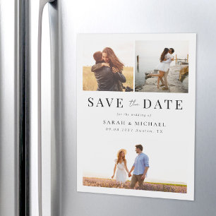 Modern Simple Photo Collage Wedding Save the Date Magnetic Invitation