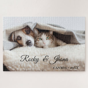 Modern Simple Photo DOG AND CAT Jigsaw Puzzle