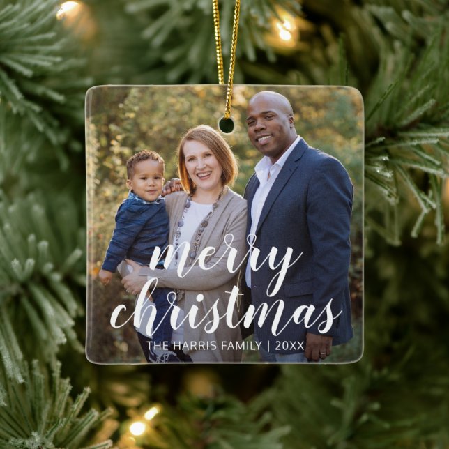 Modern Simple Photo Elegant Christmas Ceramic Ornament (Tree)