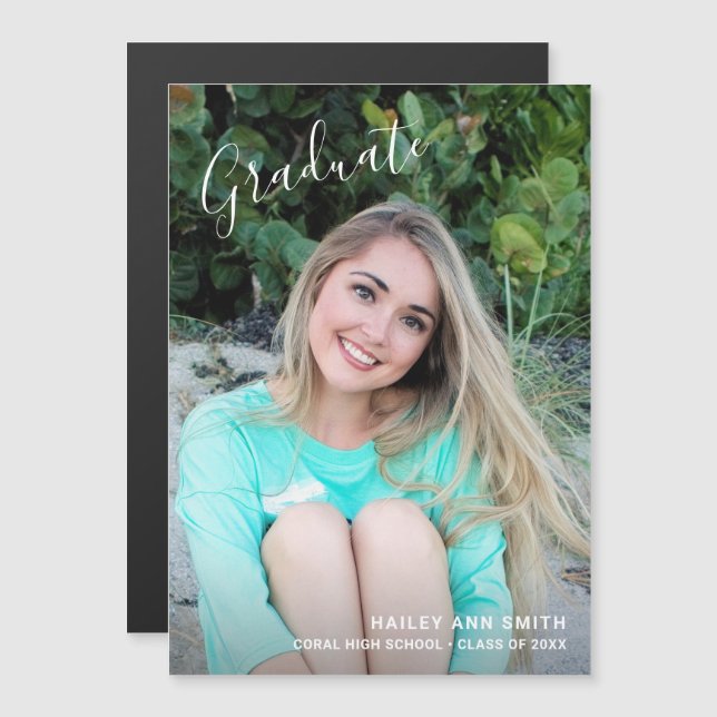 Modern Simple Photo Elegant Graduation Magnetic Invitation (Front/Back)