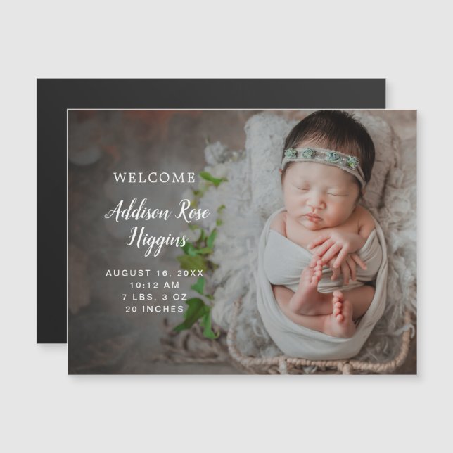 Modern Simple Photo Girl Birth Announcement Magnet (Front/Back)