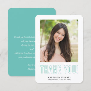 modern simple photo GRAD THANK YOU mint green Card