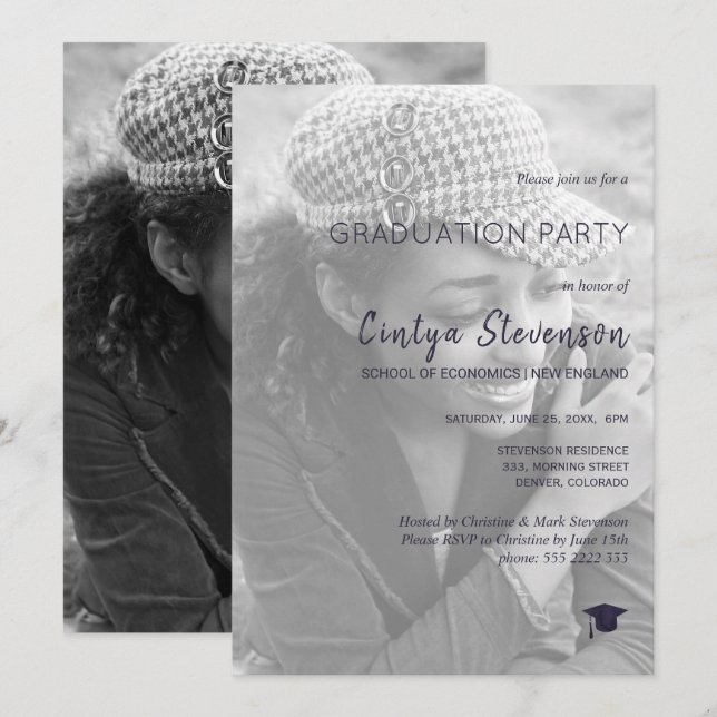 Modern simple photo graduation party invitation (Front/Back)