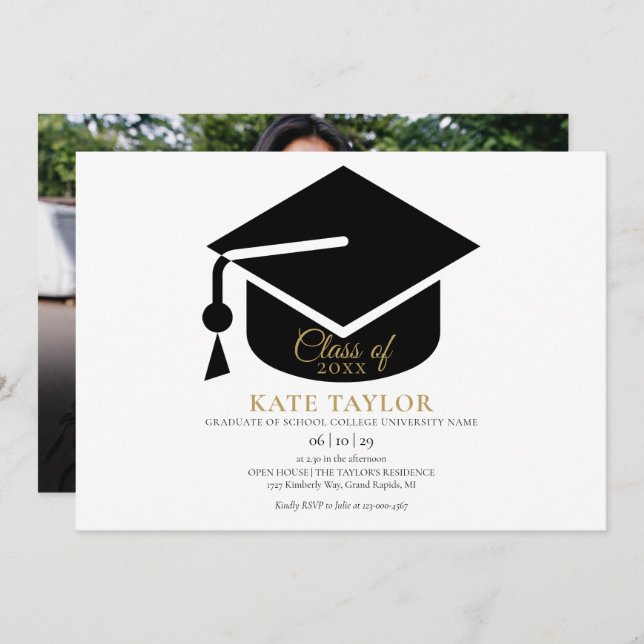 Modern Simple Photo Graduation Party Invitation (Front/Back)