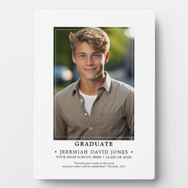 Modern Simple Photo Graduation Tabletop Easel  Plaque (Front)