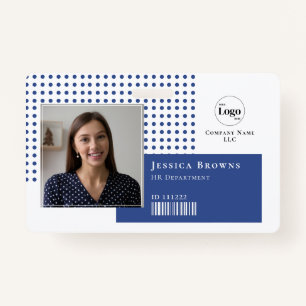 Modern Simple Photo Logo QR Barcode Deep Blue ID Badge