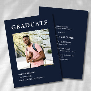 Modern Simple Photo Navy Blue Graduation Invitation