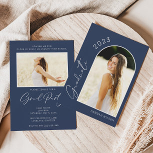 Modern Simple Photo Navy Blue Graduation Party Invitation