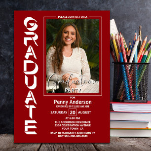 Modern Simple Photo Red Graduation Party Invitation