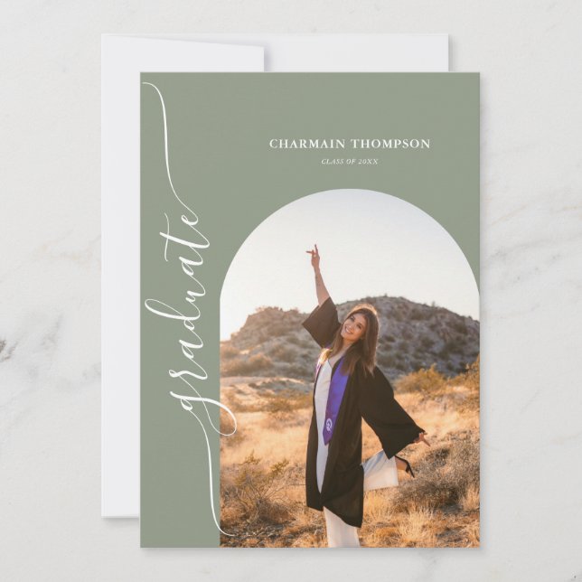 Modern Simple Photo Sage Green Graduation Invitation (Front)