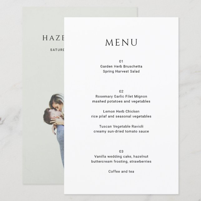 Modern Simple Photo Wedding Menu (Front/Back)