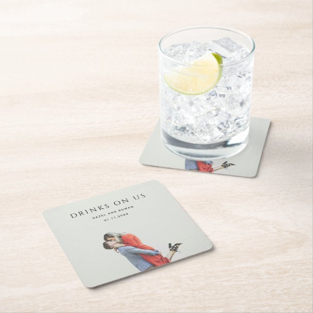 Modern Simple Photo Wedding Square Paper Coaster (Insitu)