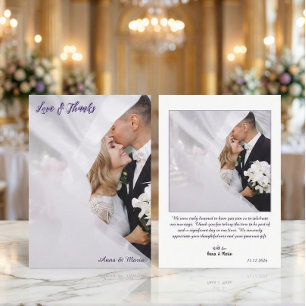 Modern Simple Photo Wedding Thank You Card W Note