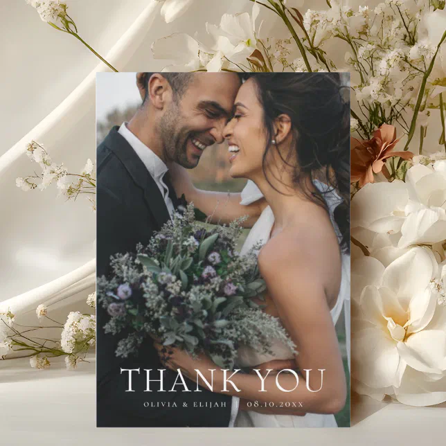 Modern Simple Photo Wedding Thank You Card W Note | Zazzle