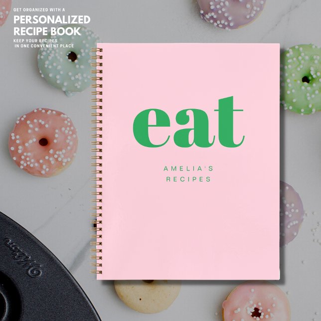 Modern Simple Pink and Green Custom Blank Recipe Notebook (Creator Uploaded)
