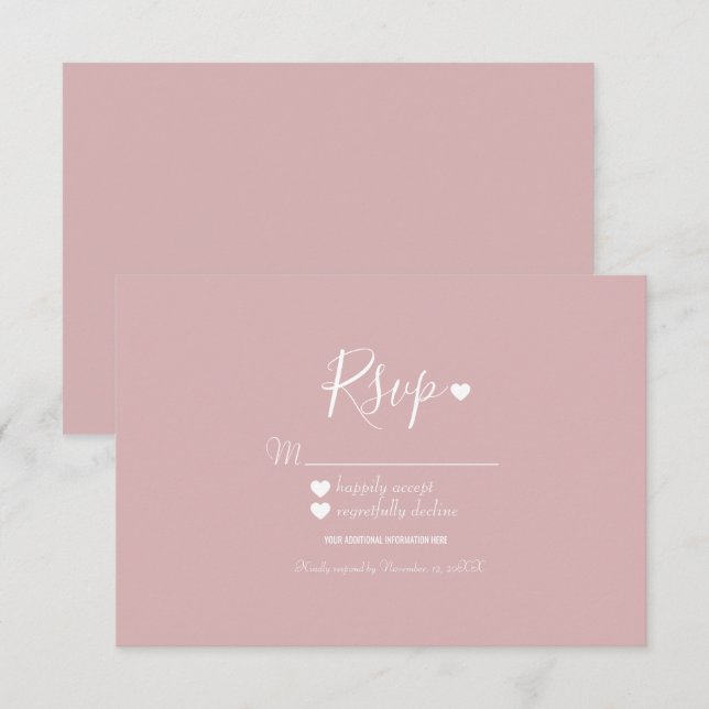 Modern Simple Pink and Hearts RSVP Invitation (Front/Back)