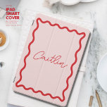Modern Simple Pink and Red Wave Border Monogram iPad Pro Cover<br><div class="desc">Protect your iPad with a unique personalised iPad cover featuring a modern,  on trend wavy border pattern.
In blush pink and red,  add your monogram or name in modern handwritten style to make a cover uniquely yours.
Personalise our template with any text you like.</div>