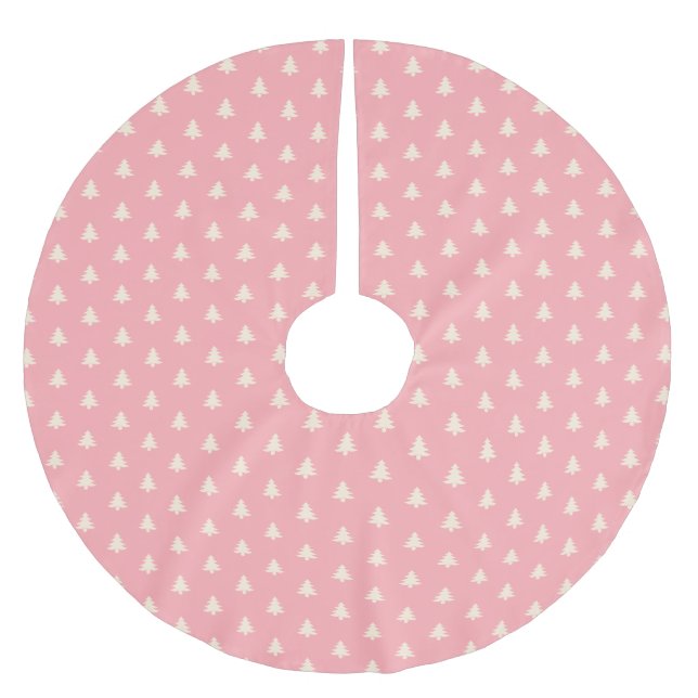Modern Simple Pink Beige Christmas Trees  Brushed Polyester Tree Skirt (Front)