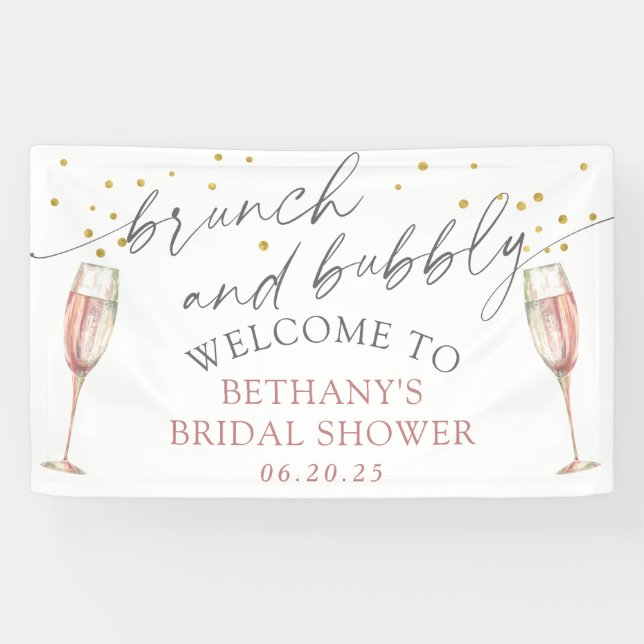 Modern simple pink brunch and bubbly bridal shower banner (Horizontal)