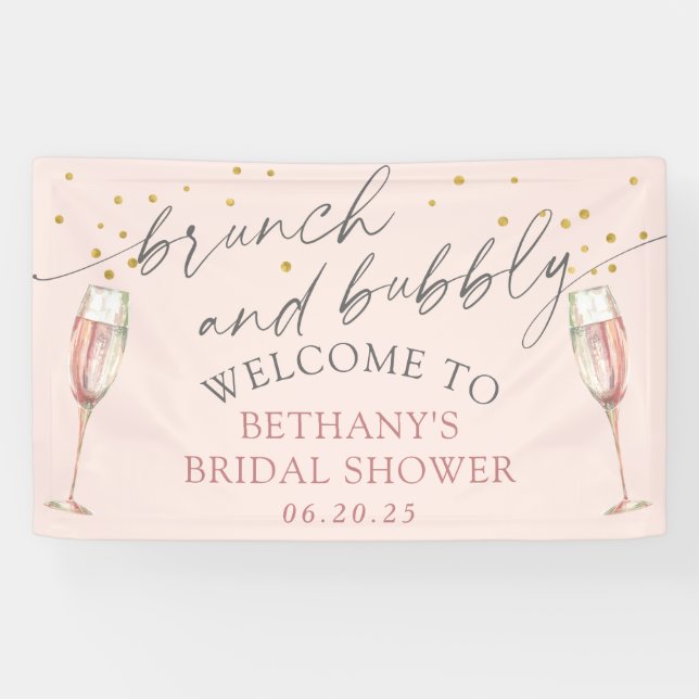 Modern simple pink brunch and bubbly bridal shower banner (Horizontal)