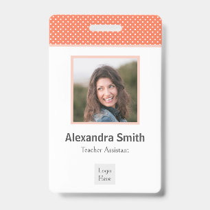 Modern Simple Pink Coral White Polka Dots ID Badge