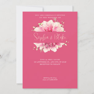 Modern Simple Pink Floral Framed Pink Wedding Invitation