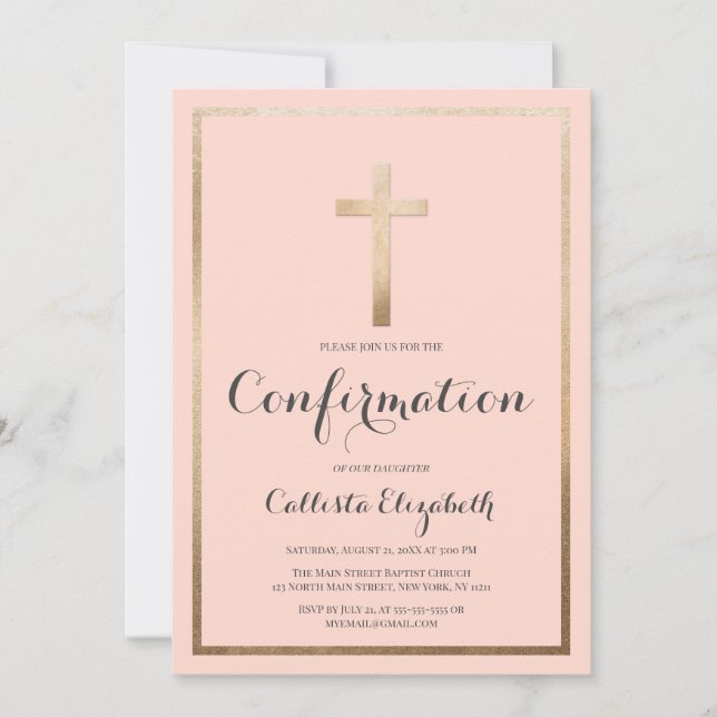 Modern Simple Pink Gold Cross Border Confirmation Invitation (Front)