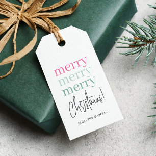Modern Simple Pink Green Typography Christmas Gift Tags