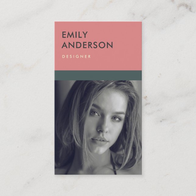 MODERN SIMPLE PINK GREY PERSONAL PHOTO IDENTITY BUSINESS CARD (Front)