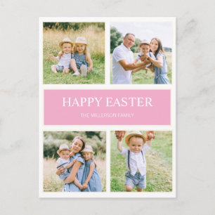 Modern Simple Pink Happy Easter 4 Family Photo    Postcard