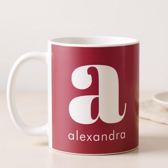 Modern Simple Pink Monogram Initial Letter Name Coffee Mug (Creator Uploaded)