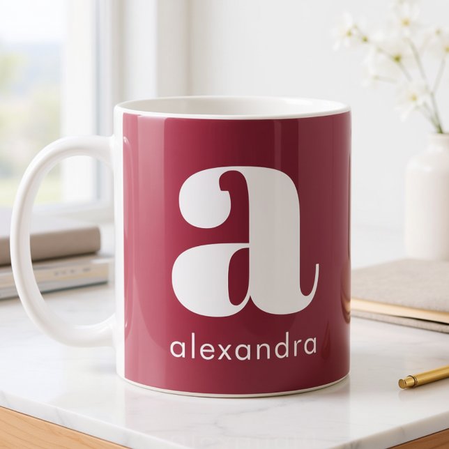 Modern Simple Pink Monogram Initial Letter Name Coffee Mug (Creator Uploaded)
