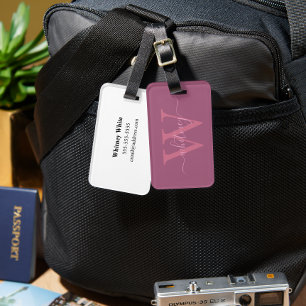 Modern Simple Pink Monogram Name & Initial Luggage Tag
