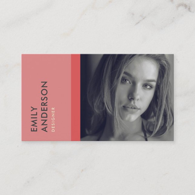 MODERN SIMPLE PINK RED PERSONAL PHOTO IDENTITY BUSINESS CARD (Front)