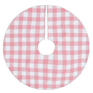 Modern Simple Pink White Gingham Check Brushed Polyester Tree Skirt