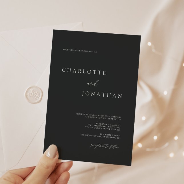 Modern Simple Plain Black and White Wedding Invitation (Creator Uploaded)
