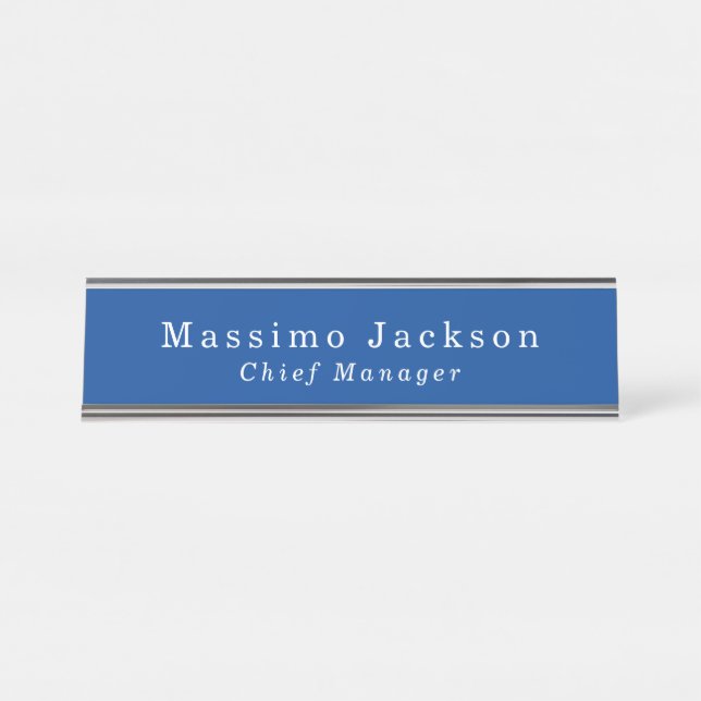 Modern Simple Plain Deep Blue Minimalist Desk Name Plate (Front)