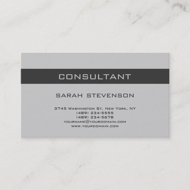 Modern Simple Plain Grey Consultant Business Card (Front)