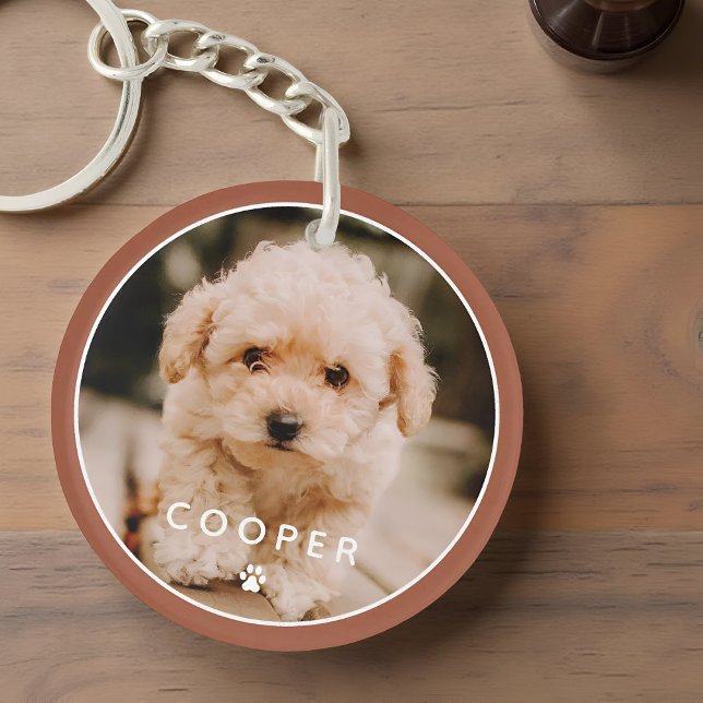 Modern Simple Playful Elegant Chic Paw Pet Photo Key Ring (Creator Uploaded)