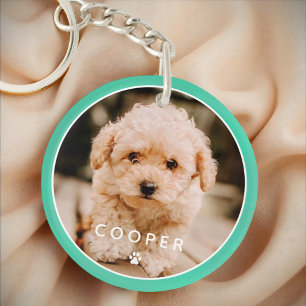 Modern Simple Playful Elegant Chic Paw Pet Photo Key Ring