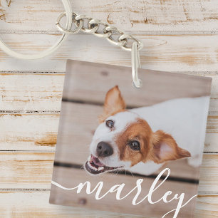Modern Simple Playful Elegant Chic Pet Photo Key Ring