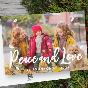 Modern Simple Playful Greetings Leaf Family Photo Holiday Card