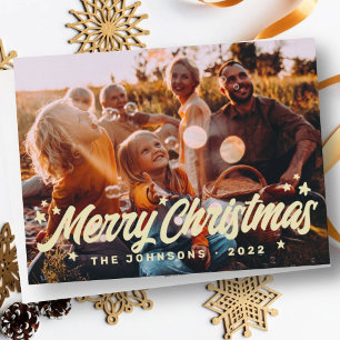 Modern Simple Playful Greetings Stars Family Photo Holiday Card