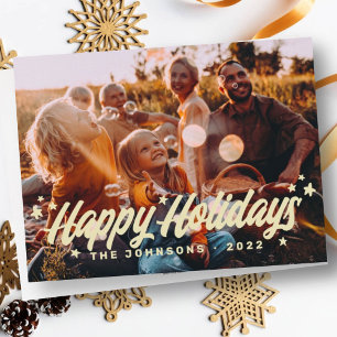 Modern Simple Playful Greetings Stars Family Photo Holiday Card