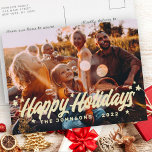 Modern Simple Playful Greetings Stars Family Photo Holiday Postcard<br><div class="desc">Design is composed of a simple playful cursive typography with stars. Add your family's name,  year,  and custom message.

Available here:
http://www.zazzle.com/store/selectpartysupplies</div>