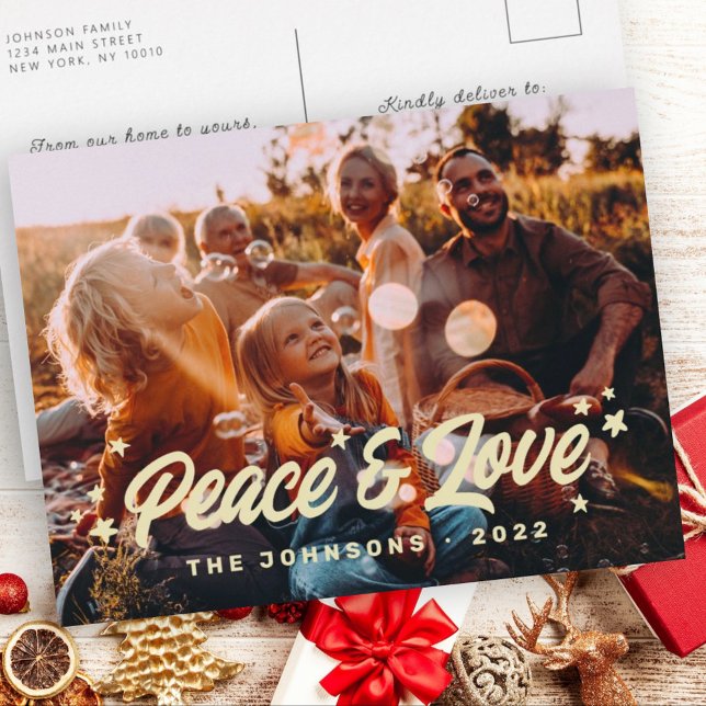 Modern Simple Playful Greetings Stars Family Photo Holiday Postcard (Creator Uploaded)